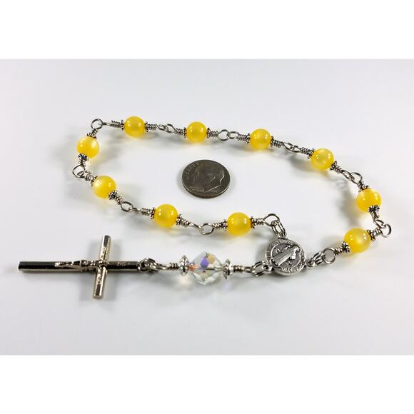 St. Benedict One Decade Rosary, Vintage Swarovski Our Father Bead, Handmade - Picture 5 of 10